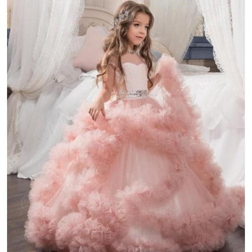 Girls Ball Gown Costumes Dance Dresses Kids Princess Dresses Girls Beaded Holy Communion Dresses