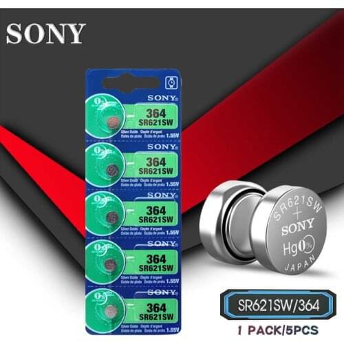 5pcs New For Sony 100% Original 1.55V 364 SR621SW V364 SR60 SR621 AG1 Watch Battery Button Coin Cell Batteries MADE IN JAPAN