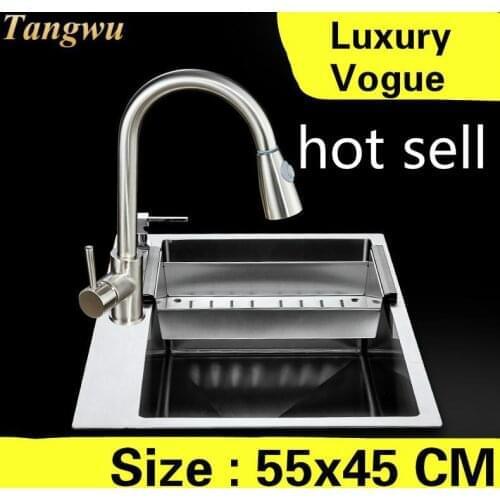Free shipping kitchen manual sink single trough high capacity wash vegetables standard stainless steel 550x450 MM