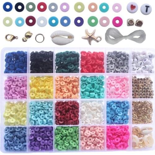 4000Pcs 24 Colors 6mm Polymer Clay Loose Beads for DIY Jewelry Making Craft Bracelet Necklace Costume Accessories