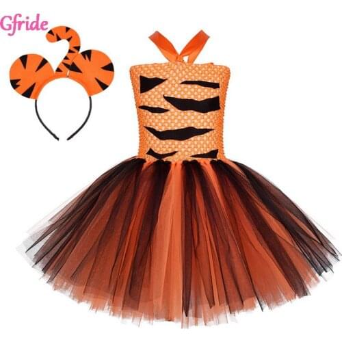 Kids Girl Halloween Tiger Role Play Costume Child Birthday Animal Theme Party Tutu Dress Children School Perform Clothing Outfit
