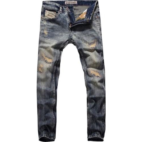 Pants Streetwear Hip Hop Jeans Italian Vintage Fashion Men Jeans Slim Fit Patchwork Destroyed Ripped Jeans Men Designer
