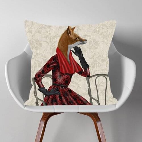 European Retro Vintage Chic Animals Cushion Covers Deer Fox Bear Penguin Rabbit Print Decorative Pillow Case