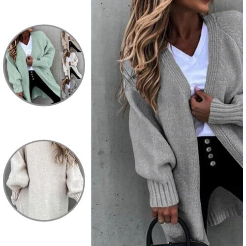 Autumn Winter Fashion Ribbing Cuffs Two Pockets Loose Cardigan Simple Sweater Cardigan Solid Color for Outdoor