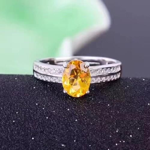 Natural crystal gem Ring S925 Silver Natural yellow crystal Ring Fashion Elegant Exquisite Womens party gift Rings Jewelry
