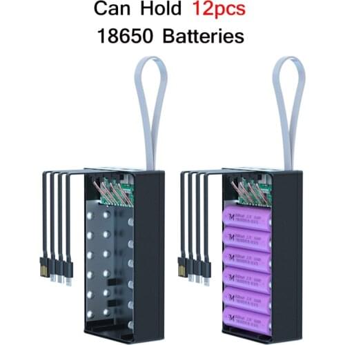 12x 18650 Battery Storage Box DIY Power Bank Case with 4 Cable PD Fast Qi Wireless Charger 18650 Battery Holder Charging Box