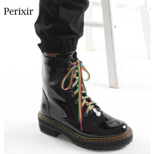 Perixir Motorcycle Boots Women Shoes Martin Boots Female 2020 New Autumn British Wind Black Leather Thick With Short Boots