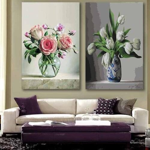 DIY colorings pictures by numbers with colors Rose tulip illustration picture drawing painting framed Home
