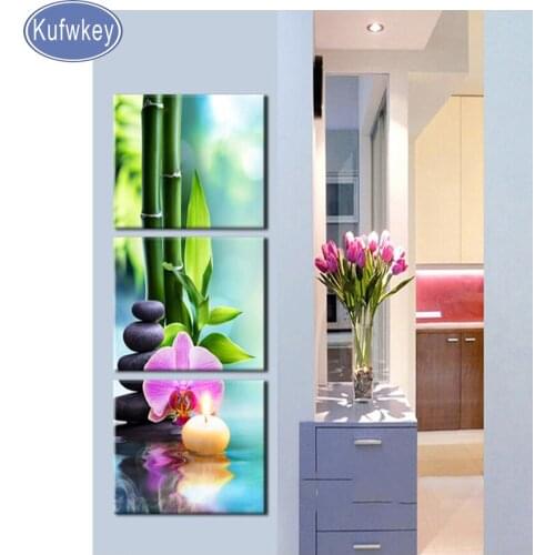 3 pcs set,DIY 5D Diamond Embroidery buddha Bamboo Candle full resin diamond,Needlework,Square Diamond Painting Home Decor,gift