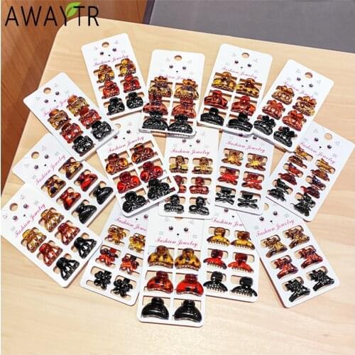 6PSC/Set New Women Girls Vintage Elegant Leopard Small Acrylic Hair Claws Geometric Hair Clips Headband Fashion Hair Accessories