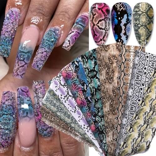Snakeskin Nail Art Decoration Transfer Paper Stickers Sexy Colorful Snake DIY Adhesive Full Wraps Nail Art Supplies 10 Sheets