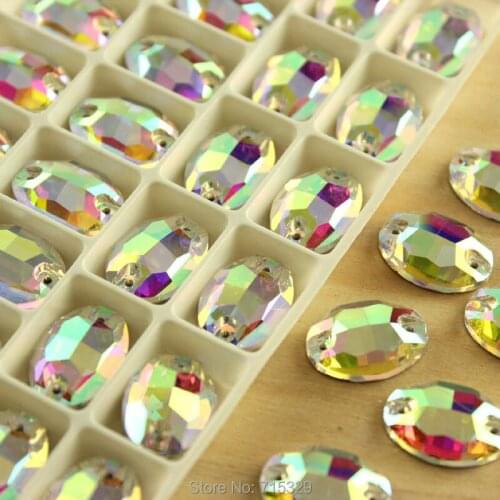 No scratch Oval shape all size Sew On Rhinestones Crystal AB Color sew-on Flatback Sewing Stone Glass Crystal With 2 Holes