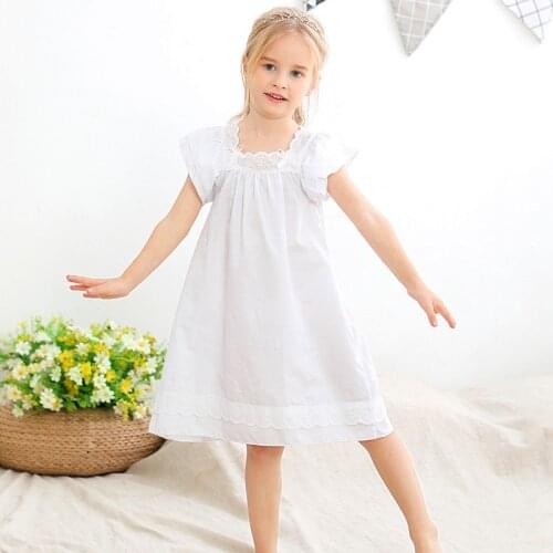 Sleepwear Girl Nightgown Warm Nightdress Pajamas For Children Summer Cotton Cool Lace Casual Sleepwear Pajamas