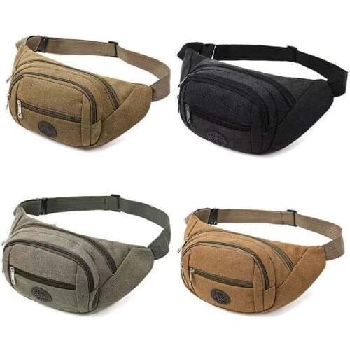 New Mens Canvas Waist Bag Leisure Outdoor Sports Waist Bag Multi-Function Mobile Phone Bag Cashier Chest Bag