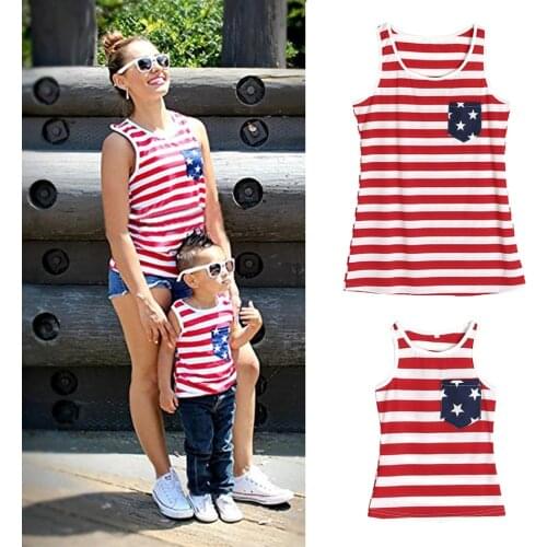 Family Matching Outfits Stars and Stripes Sleeveless T-shirt Summer Mom Boy Girl Costume T-shirt Family Party Christmas Costume