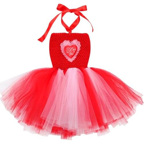 Valentines Day Baby Girl tutu Dress, High-Waist Midi Sleeveless Knitting Heart Mesh Layered Party Bubble Skirt Summer 3-8 Years