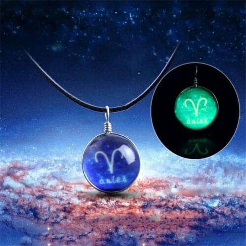 12 Constellation Twelve Symbols Gem Pendant Glass Ball Night Light Glow Necklace Long Necklace Necklace Men