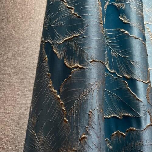 Curtains for Living 2021 New Dark Blue Embossed Three-dimensional Gold Silk Leaf Modern Light Luxury Curtain Dining Room Bedroom