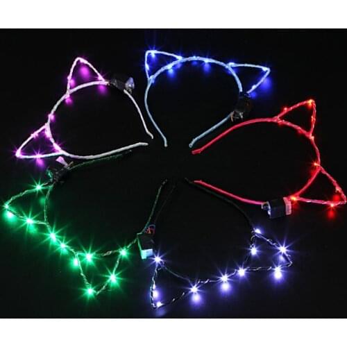 LED Light Up Cat Ear Headband Party Glowing Supplies Women Girl Flashing Hair band football fan concet fans cheer props SN851