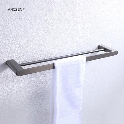 Double Tier Gun Grey Towel Bar Wall-Mounted Stainless Steel Towel Rack Towel Holder Bath Kitchen Hanging Rack Bathroom Supplies