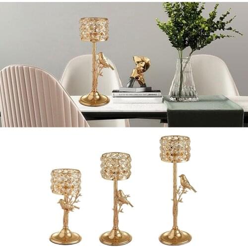 Vintage Metal Crystal Pillar Candlestick Stand Golden for Wedding Gifts