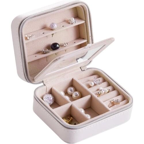 High Grade Leather Jewelry Display Leather Box with Mirror Ring Necklace Chain Jewelry Case Container Home Storage Supplies