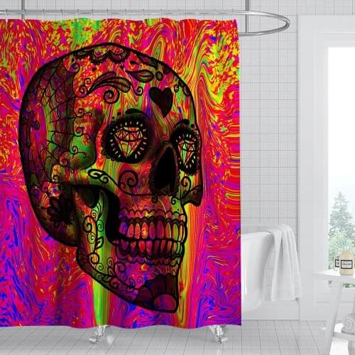 Halloween Skull Shower Curtain 3D Print Bathroom Waterproof Polyester Bath Curtain Lion Washable Bath Decor Curtains 12 Hooks
