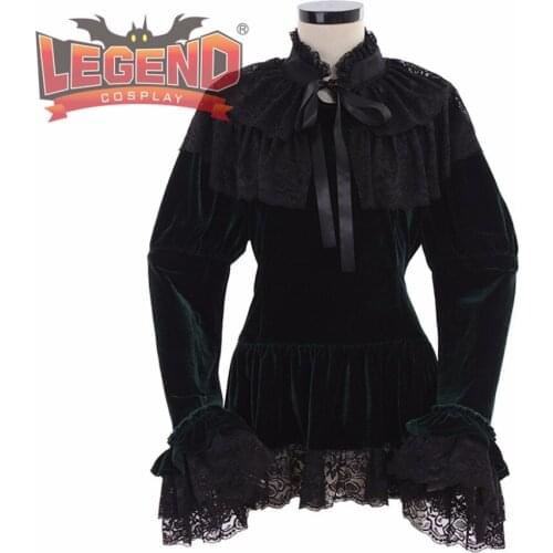 Green velvet Victorian Blouse with cape custom made cosplay costume