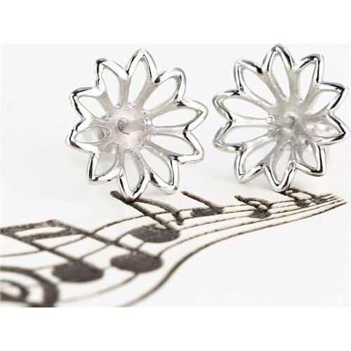 Wholesale 10pcs/lot 925 Sterling Silver Stud Earrings Women 6-8mm Pearl or Round Bead Semi Mount Earrings for Women DIY Stone