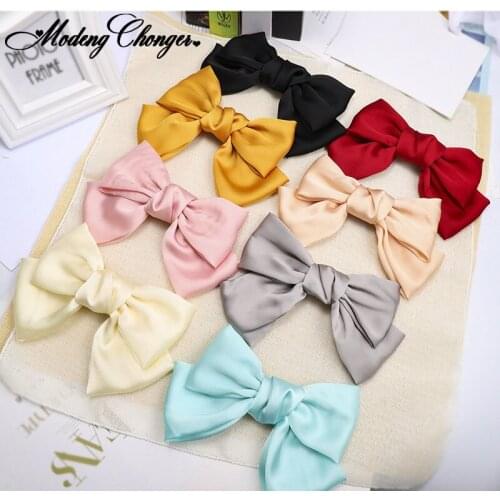 Temperament Big Solid Color Barrettes Large Silk Bow Hairpins For Women Hair Clips Chiffon Satin Hairgrips New Hair Accessories