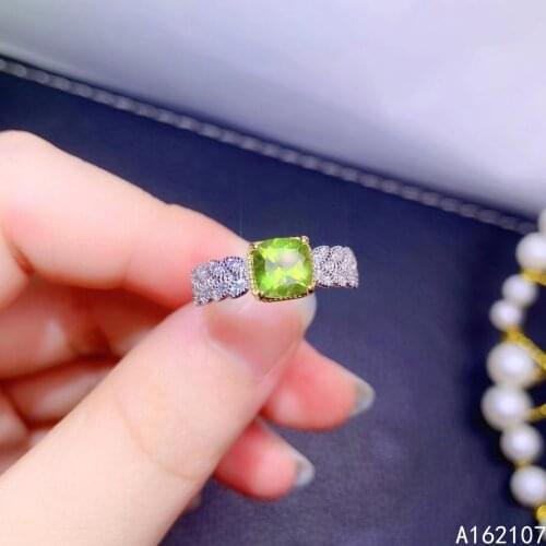 Fine Jewelry 925 Sterling Silver Inset With Natural Gemstone Womens Popular Lovely Square Peridot Adjustable Ring Support Detec