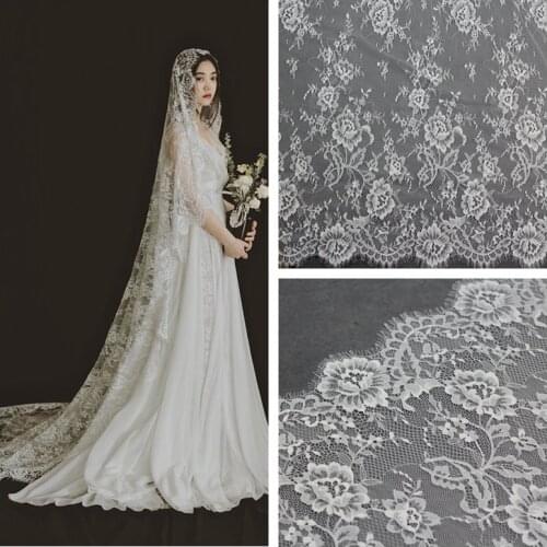 1.5 Meters Wide Noble Style Eyelash Lace Fabric DIY Wedding Veil Apparel Fabrics White Black Exquisite Lace Trim