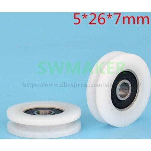 1pcs 5*26*7mm 625ZZ wrapped 2.5mm over-wire guide wheel nylon plastic groove wheel groove U