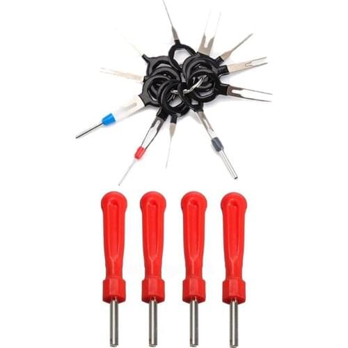 11PCS Car Plug Circuit Board Wire Harness Terminal Extraction Pick Connector with 4PCS Tyre Valve Core Repair Tool