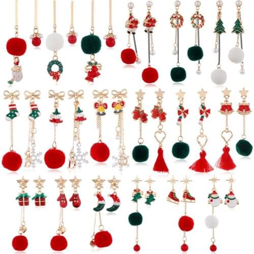 18 styles Xmas Earrings christmas tree snowman Wreath gift glove Cane candy Bell socks drop earring Plush Berry decorate Eardrop