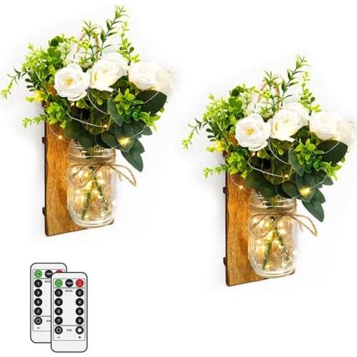 2PCS/Set Ins LED Copper Wire String Light Garden Mason Jar Lamp Remote Control Rose /Peony Flower Wall Decorations Lamp