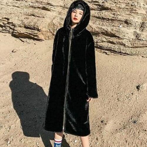 2020 New Long Faux Fur Coat Women Winter Hooded Rabbit Fur Overcoat Thicken Warm Plus Size Outwear