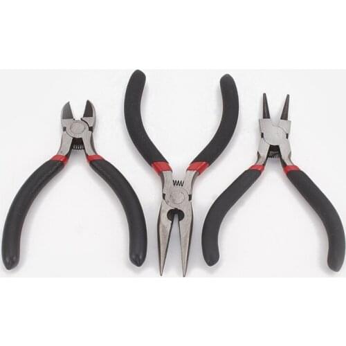 3pcs/set 45# Steel Wire-Cutter/Round Nose Plier/Side Cutting Pliers Jewelry Making Tools & Equipment Kit 18.5x16.5x1.5cm