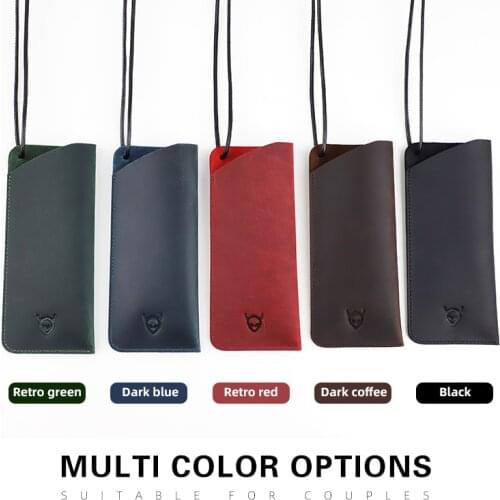 5 Pcs Colorful Sunglasses Bag Crazy Horse Leather Eyeglasses Display Pouch Handmade Glasses Holder Pocket With Lanyard