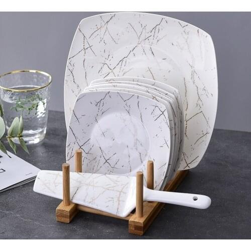 8pcs Ceramic Gold Pattern Cake Plate Set with Stand Luxury Ceramic Afternoon Tea Dessert Tray Restaurant Party Buffet Plate Set