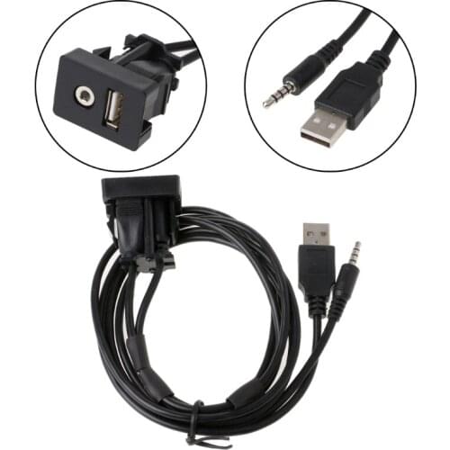1M Car Dash Flush Mount USB Port Auto Boat 3.5mm AUX USB Extension Cable Adapter