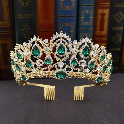 Big Red Rhinestone Bridal Tiaras And Crowns Women Queen Crystal Baroque Bride Jewelry Pageant Diadem Wedding Hair Accessories