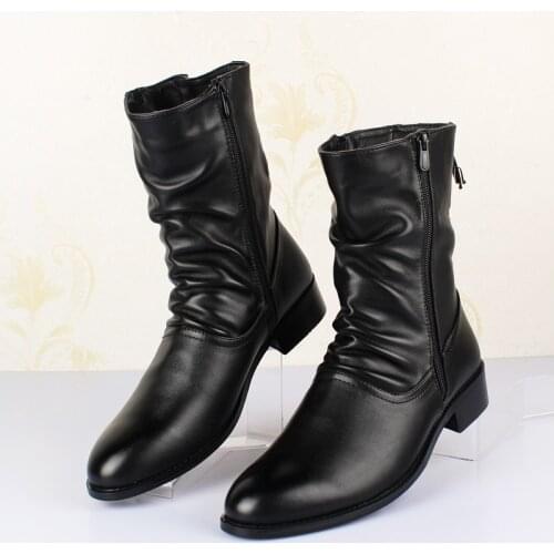 2021 Spring Winter Boots Men Black Mens Boots Pointy Toe Soft Leather Shoes Men 6#21/10e50