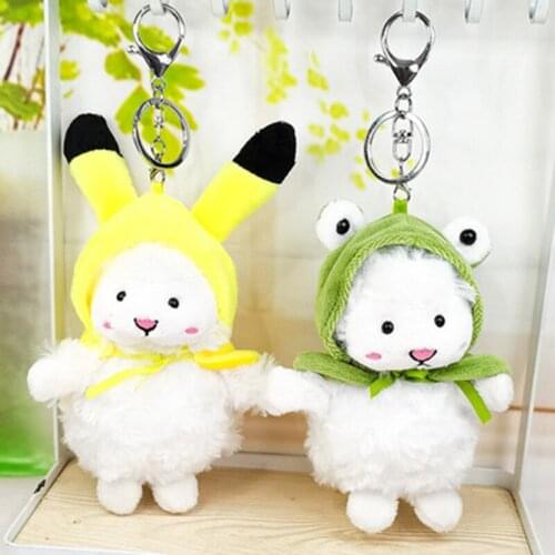 Cartoon cute little white wool plush doll couple keychain creative small gift mobile phone backpack car pendant fun key chain