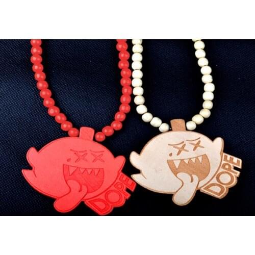 Hip Hop Wood Dope Pendant Necklace Men Rock Style Wooden Bead Long Chain Necklace Women Good Wood Male Jewelry Party Gift