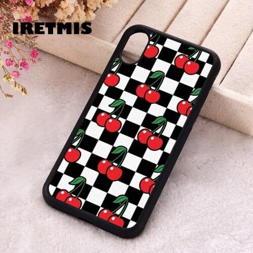 Iretmis 5 5S SE 2020 Phone Cover Case for iPhone 6 6S 7 8 Plus X Xs XR 11 12 Mini Pro Max Silicone TPU Cherry Checkered