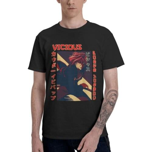 Cowboy Bebop Vicious Tshirts Men Casual Tee Tops Cotton T Shirts Short Sleeve Science Fiction Anime Manga T-shirt Gift Clothes