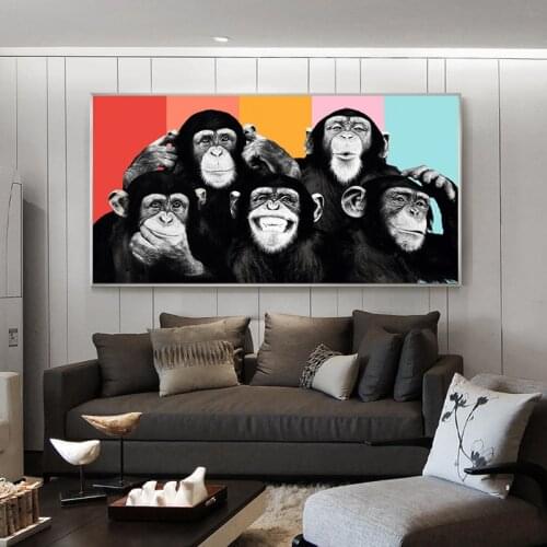 Kids Room Wall Decor Funny Monkeys Graffiti Canvas Paintings on Wall Posters and Prints Modern Animals Wall Art Canvas Pictures