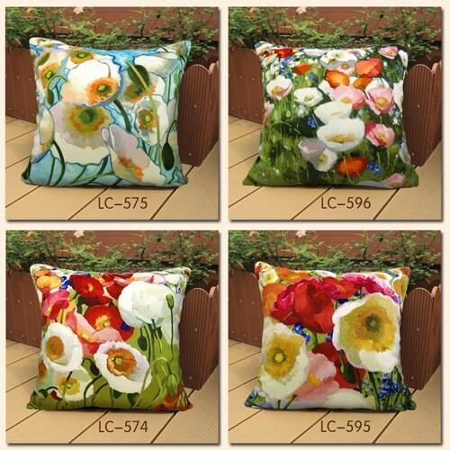 Elegant Square Velvet Pillow Cushion Fashion Cover Floral Poppy Double Sides Pillow Cushion Waist Pillow Sofa Pillowcase