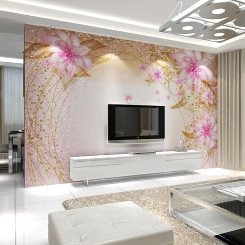 8d/5d Pink Dreamy Flower Papel Mural 3d Wall Mural Wallpaper Bedroom TV Sofa Background 3D Wall Photo Murals Fresco Wall paper